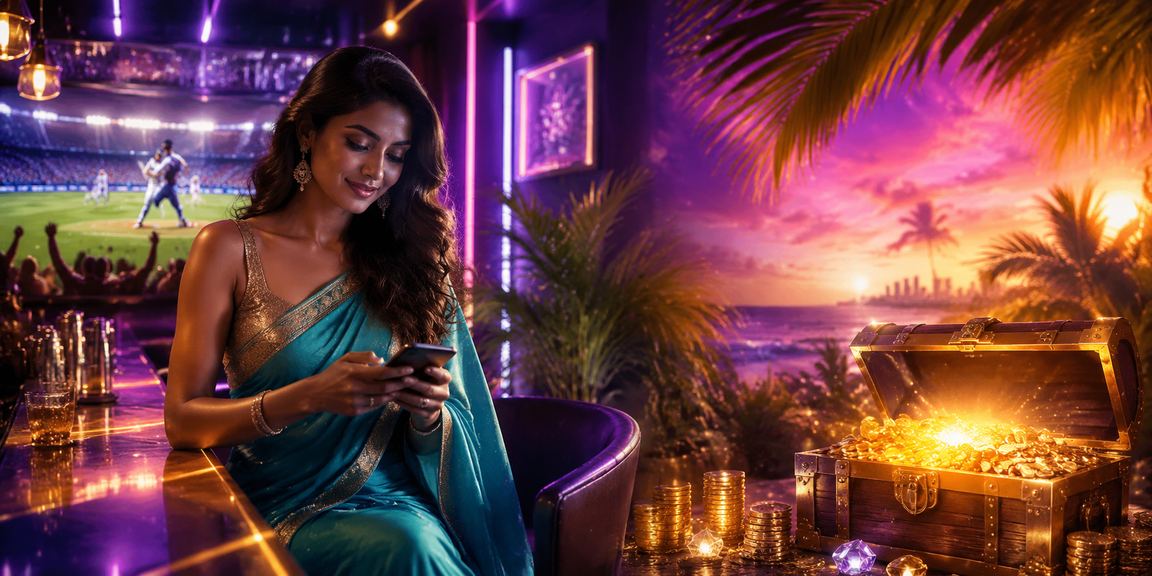 Indian woman enjoying cricket betting on mobile during IPL season
